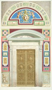 Porta de entrada para a Loggia de Rafael no Vaticano, de &39;Delle Loggie por Rafael no Vaticano&39;, gravada por Giovanni Ottaviani (c.1735-1808), publicada c.1772-77 (gravura colorida à mão)